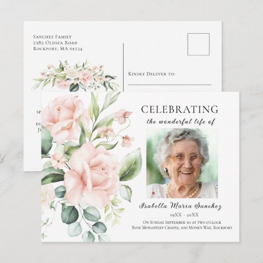 Rosa Rose Blumenfeier zum Foto des Lebens Postkarte (Vorne/Hinten)