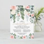 Rosa Rose Blumengarten Probe Abendessen Einladung (Stehend Vorderseite)