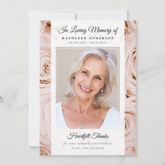 Rosa Rose Blumengeflecht Foto Beerdigung Beerdigun Dankeskarte (Vorderseite)