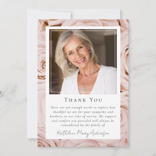 Rosa Rose Blumengeflecht Foto Beerdigung Beerdigun Dankeskarte (Vorderseite)