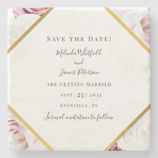 Rosa-Rose-Blumengeometrie Save the Date Steinuntersetzer (Vorderseite)