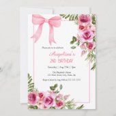 Rosa Rose Blumengrün Girls Geburtstag Einladung (Vorderseite)