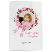 Rosa Rose Blumenkranz Foto Geburtstag Mittlere Geschenktüte (Vorderseite)