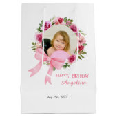 Rosa Rose Blumenkranz Foto Geburtstag Mittlere Geschenktüte (Rückseite)