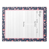 Rosa Rose Blumenmuster Blaue Muster Rezept Notizblock (Vorderseite)