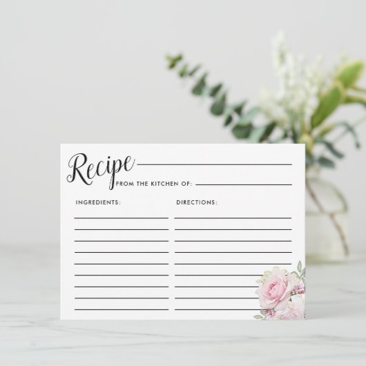 Rosa Rose Blumenmuster Brautparty Rezept Karte (Stehend Vorderseite)