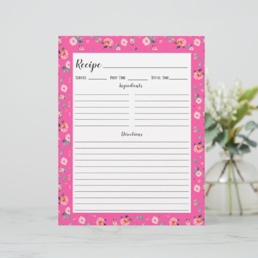 Rosa Rose Blumenmuster Rezeptbinderseite (Stehend Vorderseite)