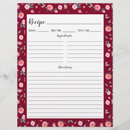 Rosa Rose Blumenmuster Rezeptbinderseite (Vorderseite)