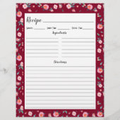 Rosa Rose Blumenmuster Rezeptbinderseite (Rückseite)