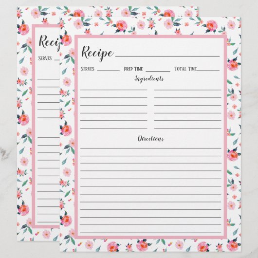 Rosa Rose Blumenmuster Rezeptbinderseite (Vorne/Hinten)