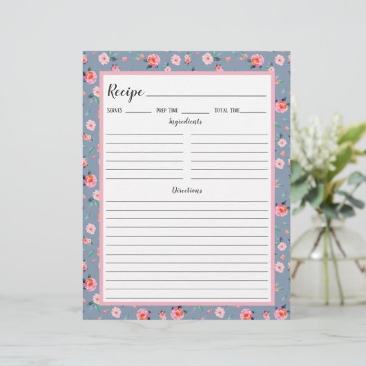 Rosa Rose Blumenmuster Rezeptbinderseite (Stehend Vorderseite)