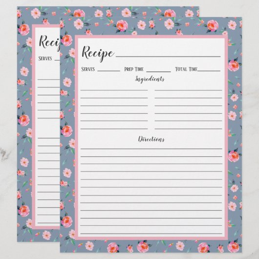 Rosa Rose Blumenmuster Rezeptbinderseite (Vorne/Hinten)
