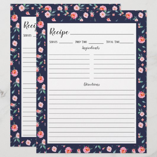 Rosa Rose Blumenmuster Rezeptbinderseite (Vorne/Hinten)