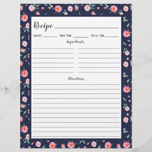 Rosa Rose Blumenmuster Rezeptbinderseite (Rückseite)