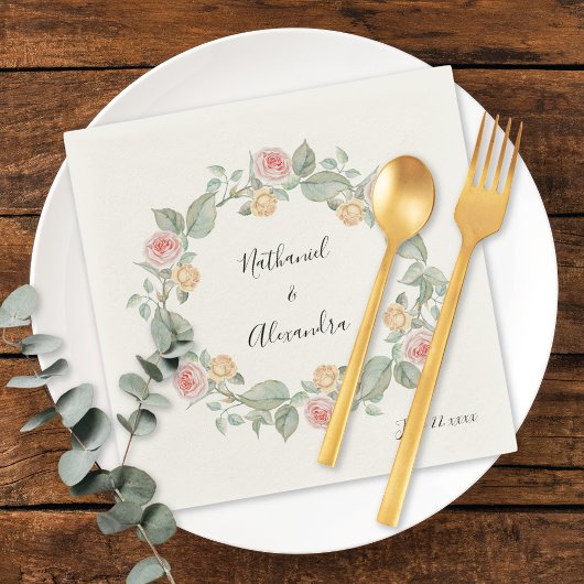 Rosa Rose Blumenreath Sommer Hochzeit Napkins Serviette