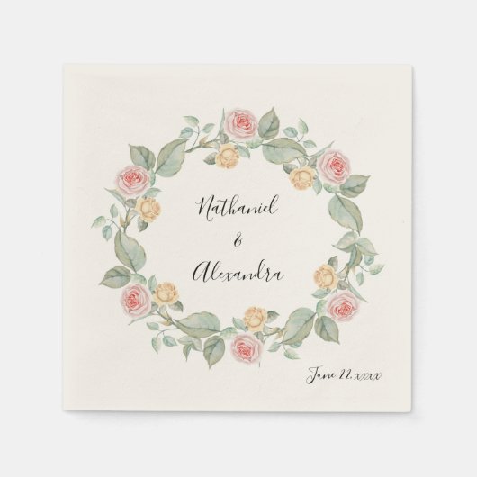 Rosa Rose Blumenreath Sommer Hochzeit Napkins Serviette (Vorderseite)