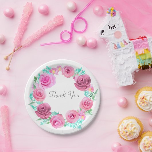 Rosa Rose Blumenregen Pappteller (Party)
