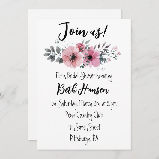 Rosa Rose Blumenstrauß Dusche Einladung (Vorne/Hinten)