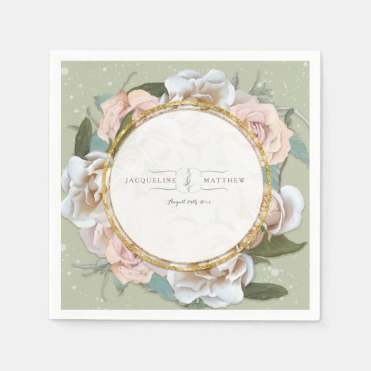 Rosa Rose Blumenstrauß Kunst Imitate Gold Serviette (Vorderseite)