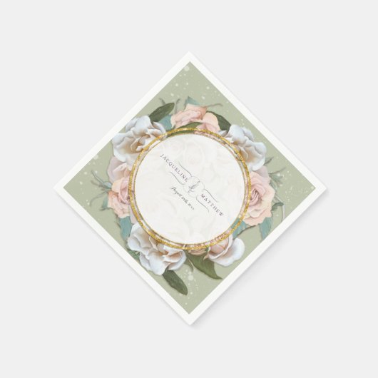 Rosa Rose Blumenstrauß Kunst Imitate Gold Serviette (Ecke)