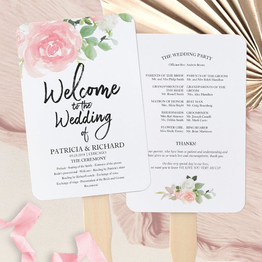Rosa Rose Blumenwasser Hochzeitsprogramm Fächer