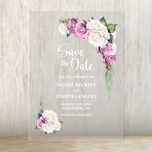 Rosa-Rose-BlumenWedding Save the Date Acryleinladungen