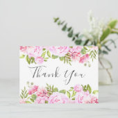 Rosa Rose Blumenziton Elegantes Skript Dankeskarte (Stehend Vorderseite)