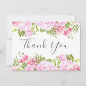 Rosa Rose Blumenziton Elegantes Skript Dankeskarte (Vorderseite)