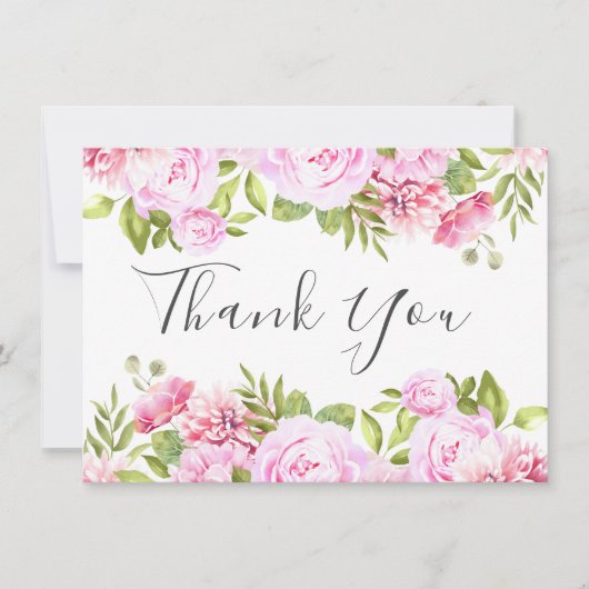 Rosa Rose Blumenziton Elegantes Skript Dankeskarte (Vorderseite)