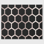 Rosa Rose Blush Black Geometry Honeycomb Hexagon Geschenkpapier (Flach)