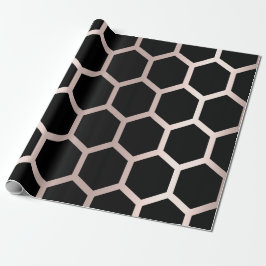 Rosa Rose Blush Black Geometry Honeycomb Hexagon Geschenkpapier