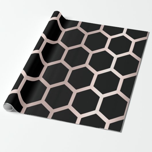 Rosa Rose Blush Black Geometry Honeycomb Hexagon Geschenkpapier (Ungerollt)