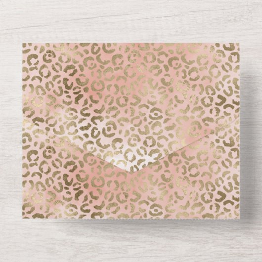 Rosa Rose Blush Gold Leopard Tierwerbung   All In One Einladung (Rückseite)