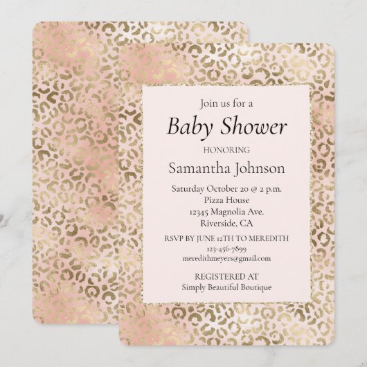 Rosa Rose Blush Gold Leopard Tierwerbung     Einladung (Vorne/Hinten)