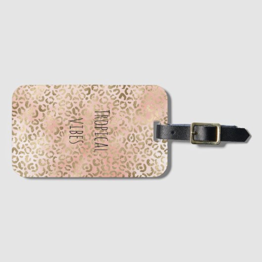 Rosa Rose Blush Gold Leopard Tierwerbung Gepäckanhänger (Vorderseite (Horizontal))