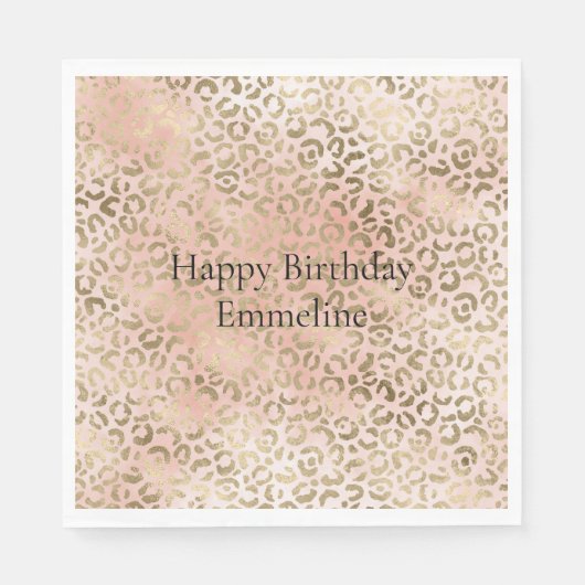 Rosa Rose Blush Gold Leopard Tierwerbung Serviette (Vorderseite)