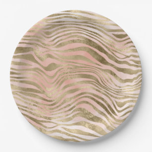 Rosa Rose Blush Gold Zebra Animal Print    Pappteller