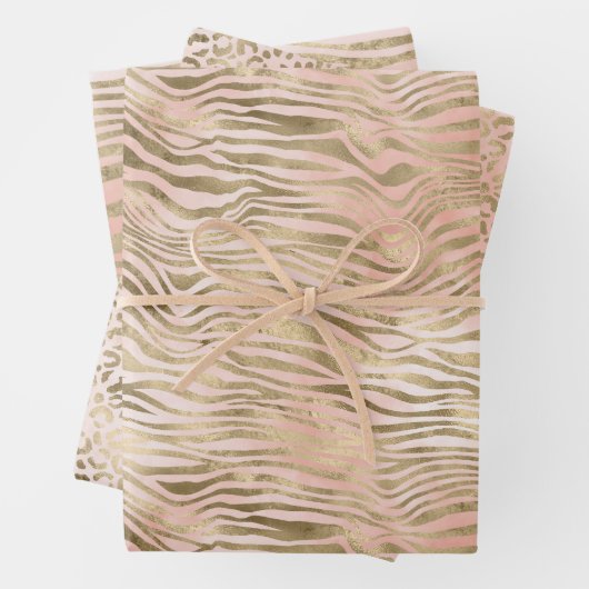 Rosa Rose Blush Gold Zebra Geschenkpapier Set (Beispiel)