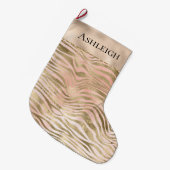 Rosa Rose Blush Gold Zebra Tierbezeichnung Großer Weihnachtsstrumpf (Vorderansicht (hängend))