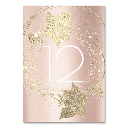 Rosa Rose Blush Goldrausch Vertikale Tischnummer (Vorderseite)