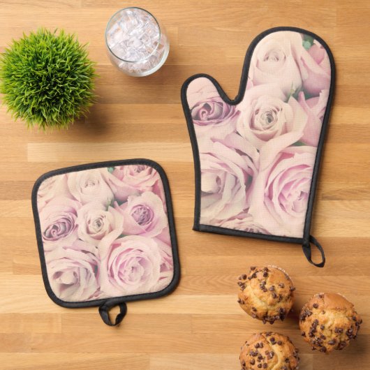 Rosa Rose Blush Oven Mitt und Pot Holder Set (Oben Unten)