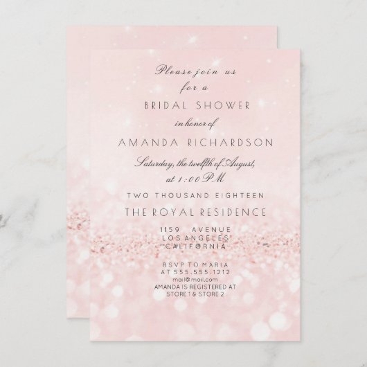 Rosa Rose Blush Pastell Glitzer Brautparty Einladung (Vorne/Hinten)