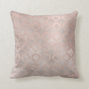 Rosa Rose Blush Powder grungy Silver Grau Damask Kissen