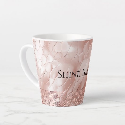Rosa Rose Blush Sparkle Glam Tier Milchtasse (Linke Ecke)