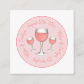 Rosa Rosé Blush Wine Glass Hochzeitsstich Brautpar Begleitkarte (Vorderseite)