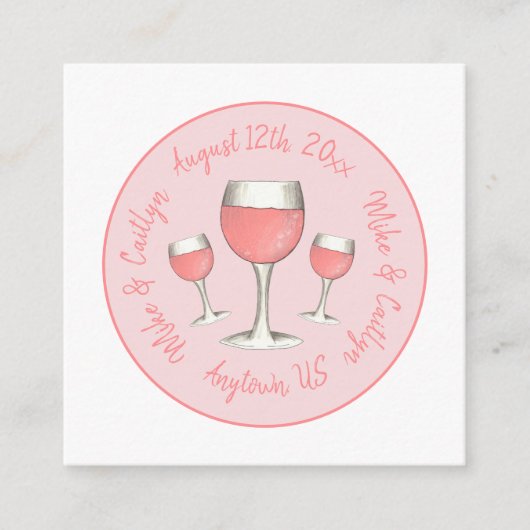 Rosa Rosé Blush Wine Glass Hochzeitsstich Brautpar Begleitkarte (Vorderseite)