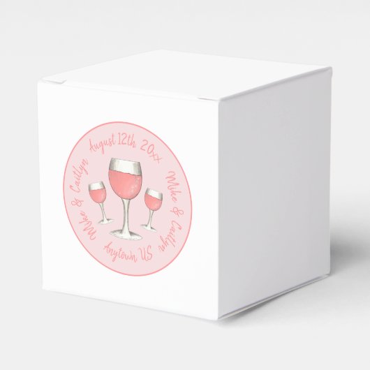 Rosa Rosé Blush Wine Glass Hochzeitsstich Brautpar Geschenkschachtel (Vorderseite)