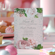 Rosa Rose Blütenfarben Silberner Glitzer Sweet 16