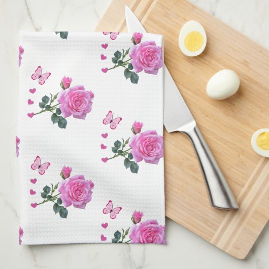 Rosa Rose Blütenschmetterling Handtuch (Viertel Falte)