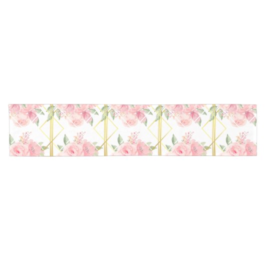 Rosa,Rose,Boho,Trellis,Aquarell-Blume Kurzer Tischläufer (Horizontal)